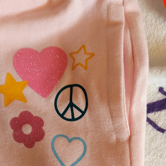 Girls Pink Sweatpants with Heart and Peace Sign - Picture 6 of 6
